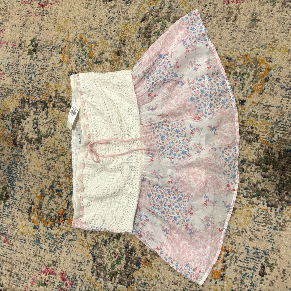 Hollister Cream and Pink Floral Tank Top